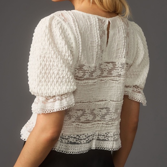 Anthropologie puff-sleeve lace blouse - Picture 2 of 5